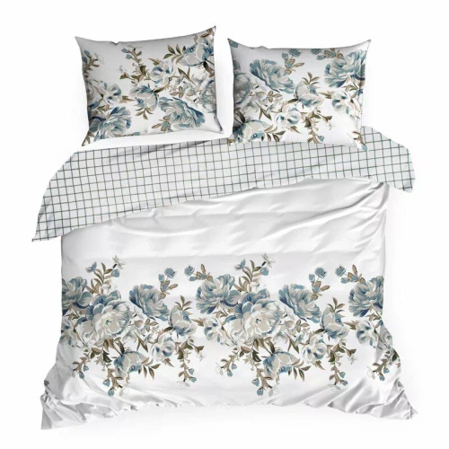 Pościel satynowa Spring 40 Kwiaty Eurofirany biały/turkusowy