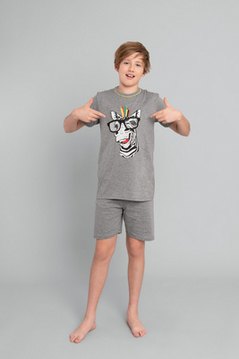 Piżama chłopięca krótki rękaw, spodnie Crazy Italian Fashion- średni melanż