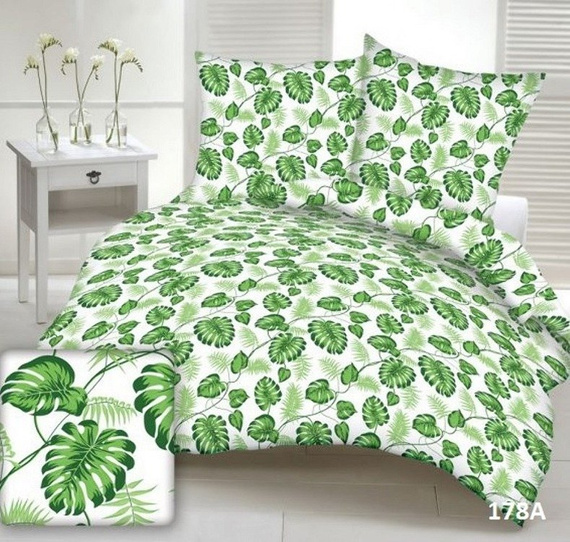 178a  Pościel bawełniana liście zielone gałązki palmy Karo