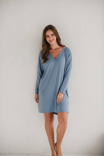 Bambusowa koszula nocna ciążowa i do karmienia długi rękaw Moon Milk&Love błękitny