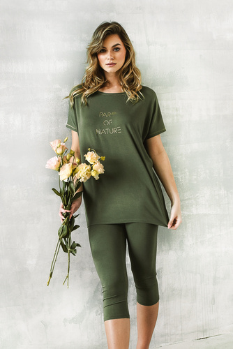 Piżama Damska krótki rękaw, 3/4 spodnie Natura Italian Fashion - khaki