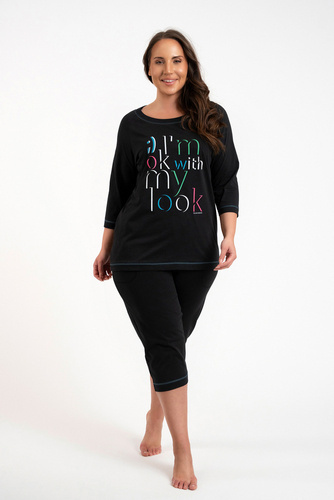 Piżama Damska 3/4 rękaw, 3/4 spodnie Olza Italian Fashion - czarny