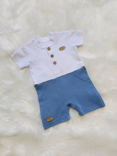 Rampers pajac letni "Mieszko" Bambarillo biały-niebieski