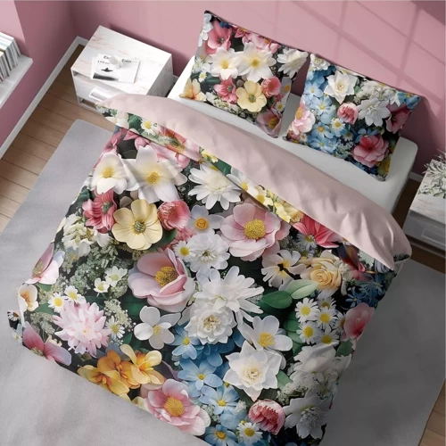 Pościel z mikrofibry kolorowa kwiaty 5313 A Detexpol różowy