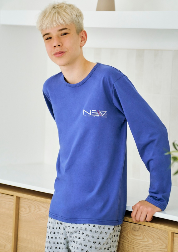 Taro Emil 3506 – chłopięca piżama bawełniana z długim rękawem, niebieska