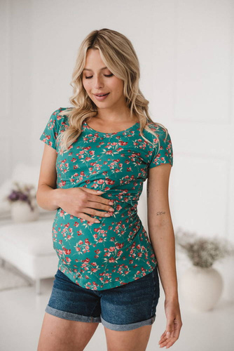 Bluzka do karmienia i ciążowa z krótkim rękawem Milk Shirt Milk&Love zielony w kwiatki