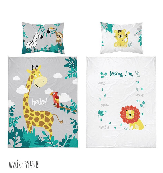 Pościel bawełniana do łóżeczka 3945 B Mayamoo 105 żyrafy Detexpol szary