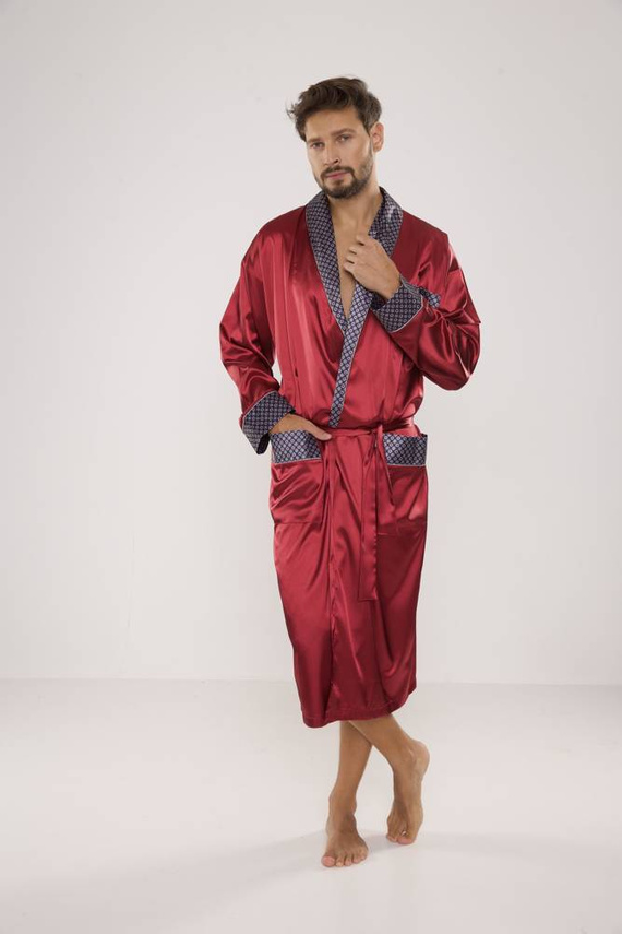 940 Satyna szlafrok męski Forex - bordo