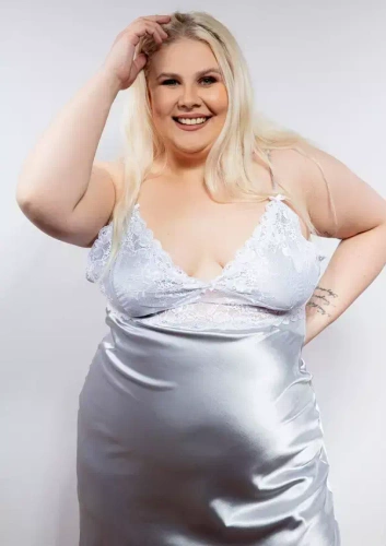 Halka satynowa Harper Plus Size DKaren srebrny 