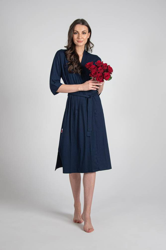 De Lafense Visa 942 – długi, lekki szlafrok damski z wiskozy, granat