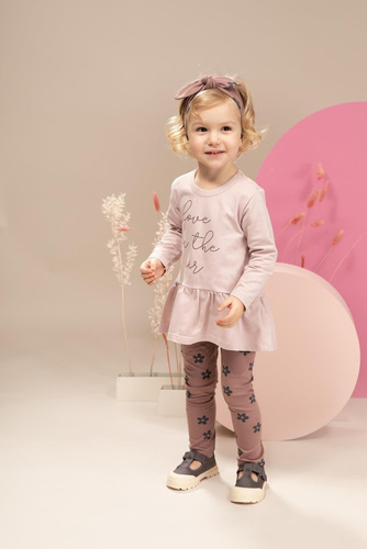 Legginsy niemowlęce z nadrukiem Happiness Pinokio - ciemny róż/druk 