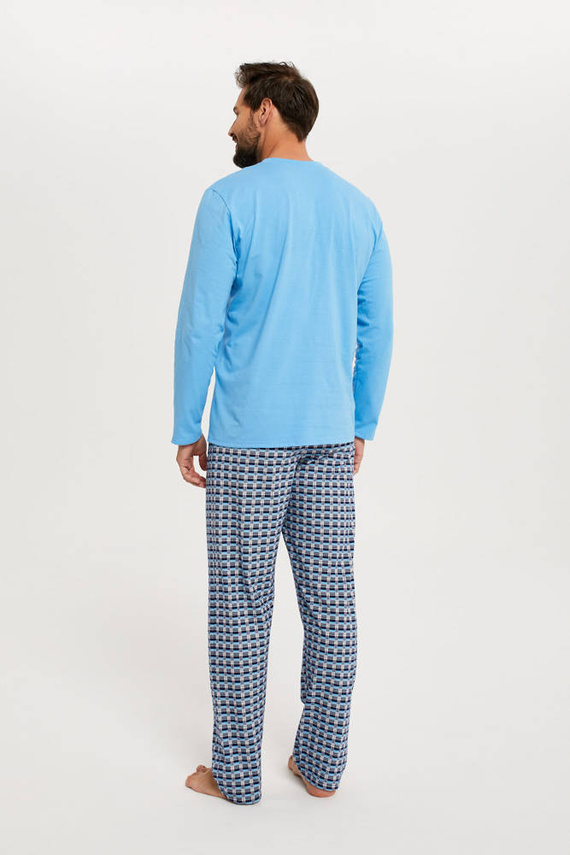 Piżama Męska długi rękaw, długie spodnie Jaromir Italian Fashion - niebieski/druk
