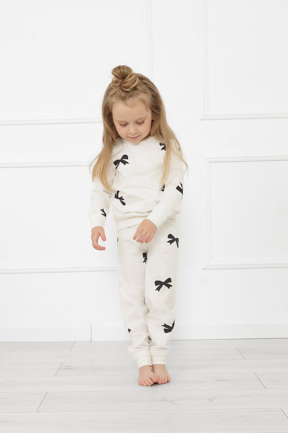 Dziewczęca piżama Figaro – bawełna, ecru, wzór kokardki Italian Fashion