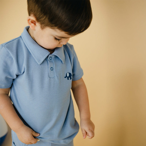 T-shirt polo z kołnierzykiem dla chłopca Elephant-niebieski