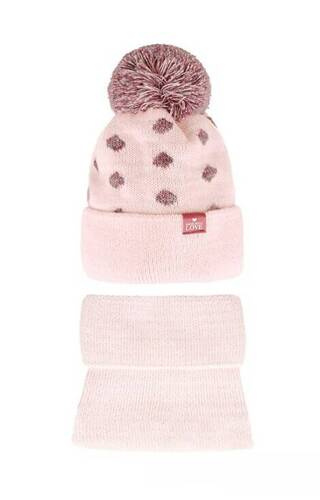 Komplet czapka+golf 48-364 AJS jasny różowy