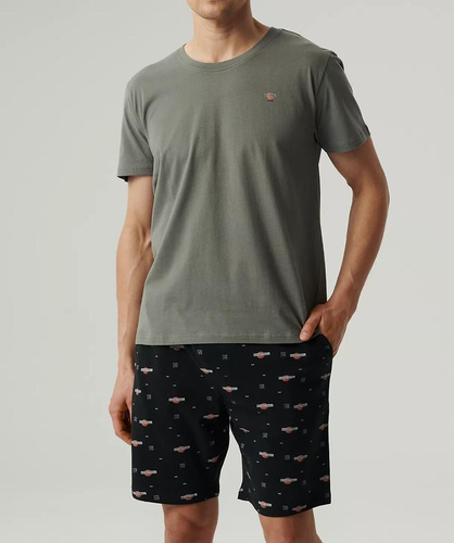 Piżama męska krótki rękaw NMP-384 Atlantic- khaki czarny