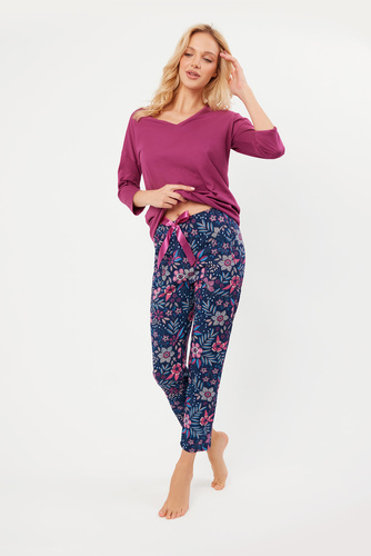 Piżama Damska 3/4 rękaw, 7/8 spodnie Folk Italian Fashion - jeżyna/druk