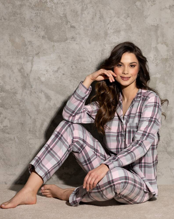 Piżama damska rozpinana flanelowa You & Me Momenti Per Me pink