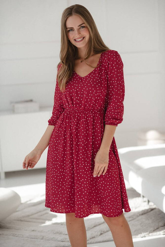 Sukienka ciążowa i do karmienia Lovely Dress Midi rękaw 3/4 Milk&Love czerwona w groszki