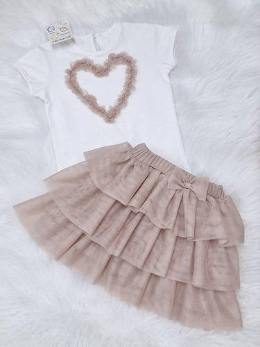 Bluzka krótki rękaw Mia Bambarillo ecru beżowe serce