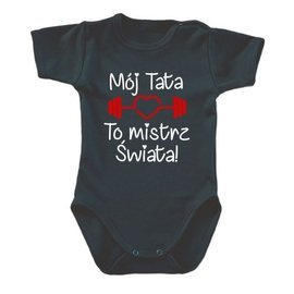 "Mój tata to mistrz świata" body krótki rękaw Moocha czarny
