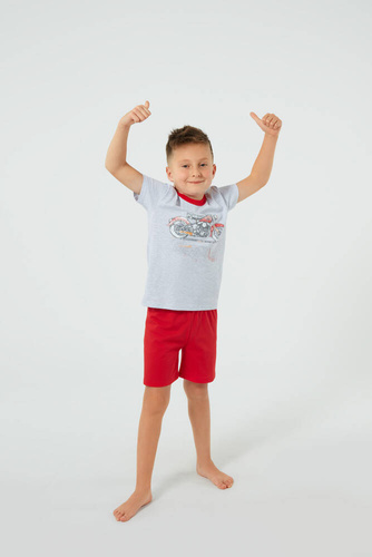 Piżama dziecięca, krótki rękaw Junak Italian Fashion -  j.melanż/czerwony 