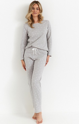 Piżama damska Cana 494 – bawełna interlock, serduszka, długi rękaw, spodnie