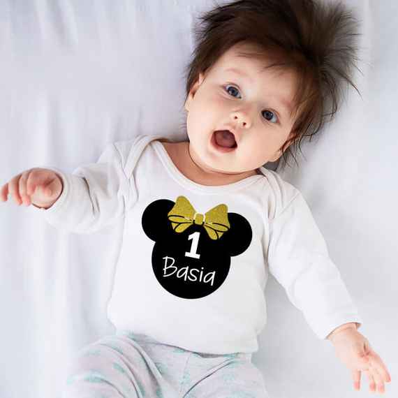 "1 urodziny roczek" body długi rękaw Moocha czarny