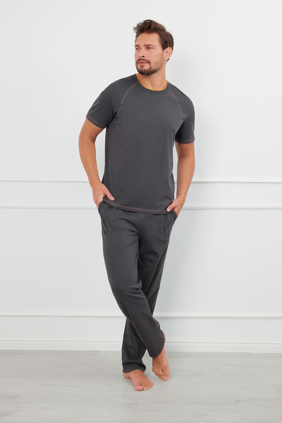 Piżama Męska krótki rękaw, długie spodnie Salomon talian Fashion - grafitowy/miodowy