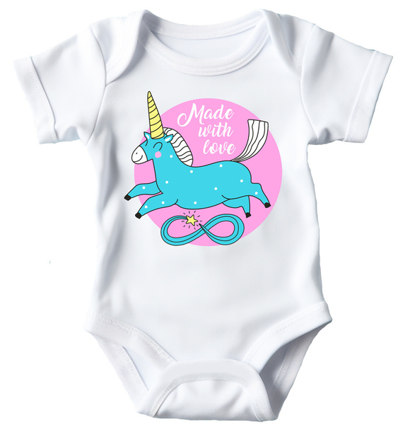 Body krótki rękaw "Made with love dla dziewczynki z jednorożcem" Moocha biały