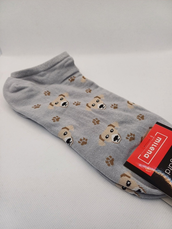 Milena 1108-050 Pieski – Męskie stopki z motywem piesków - szary