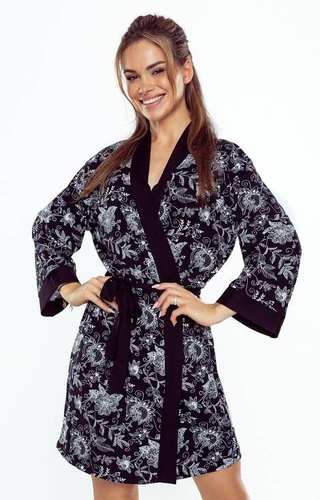 Szlafrok damski Shanti Eldar czarny-kwiatki
