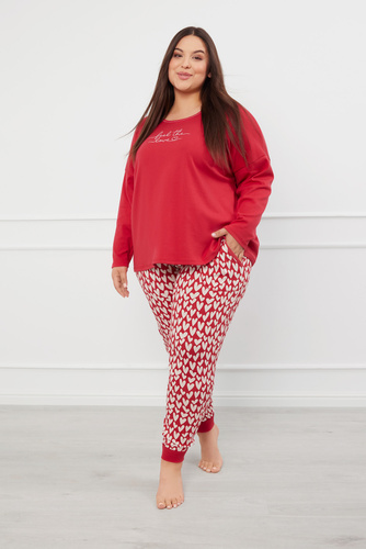 Piżama Damska długi rękaw, długie spodnie Evora Italian Fashion - czerwony/druk