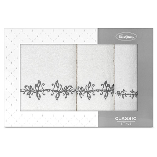 Komplet ręczników Kamelia z haftem z motywem ornamentu Eurofirany kremowy/grafitowy