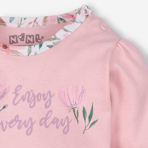 Body z bawełny organicznej Pink Flowers Nini różowy 