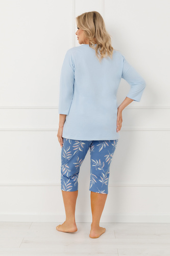 Bawełniana piżama damska ERULA Italian Fashion 3/4 plus size- niebieska