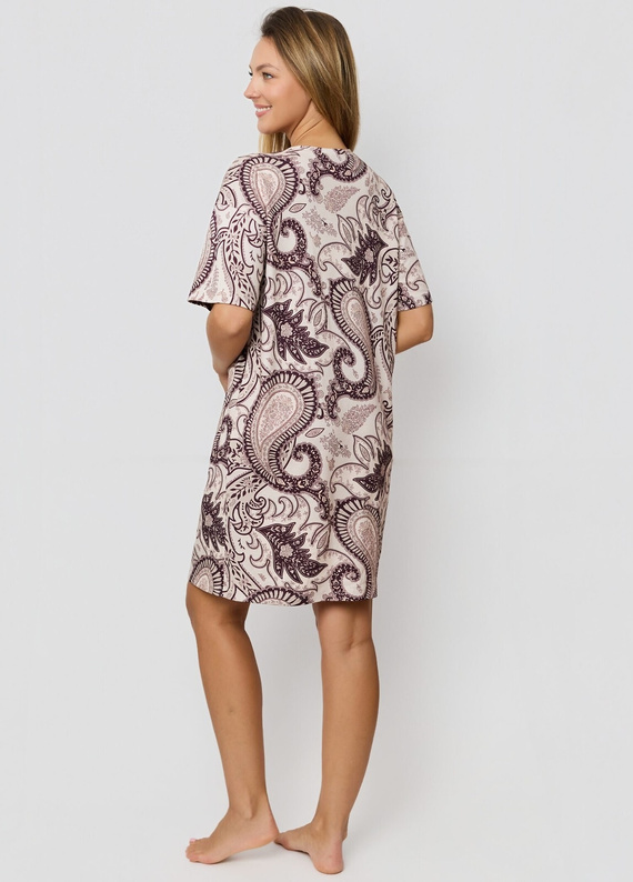 Mefemi Iris KB60 – bawełniana koszula nocna brązowa, orientalny print