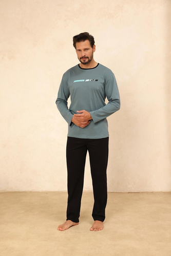 Piżama męska Regina 494 zielona– bawełna, długi rękaw, wygodna i praktyczna