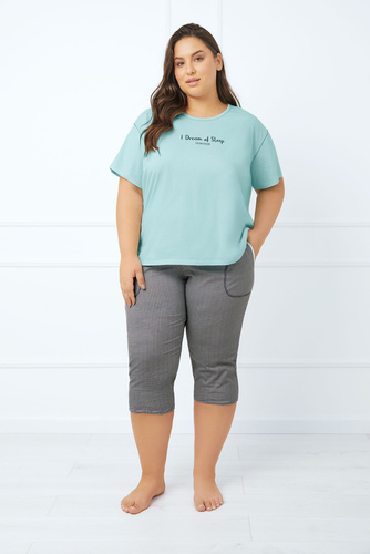 Piżama Damska krótki rękaw, 3/4 spodnie Tarisa Italian Fashion - jasny turkusowy/druk