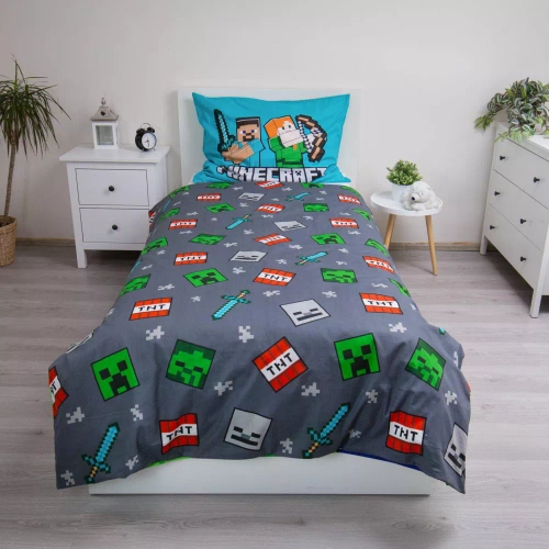Minecraft „We Got This” Jerry Fabrics – pościel dziecięca bawełniana 140x200 cm, dwustronna