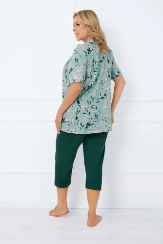 Piżama Damska krótki rękaw, 3/4 spodnie Alwea Italian Fashion - zielona