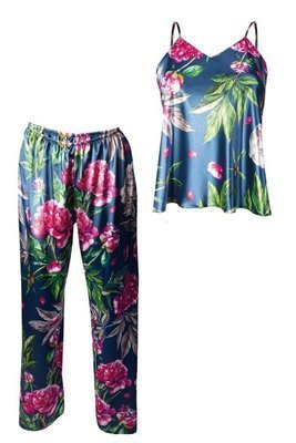 Piżama Damska Satynowa Flowers  DKaren - DK-KI 1 granatowy