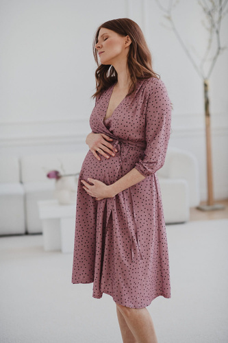 Sukienka ciążowa i do karmienia rękaw 3/4  Milk Shake Milk&Love liliowa w groszki