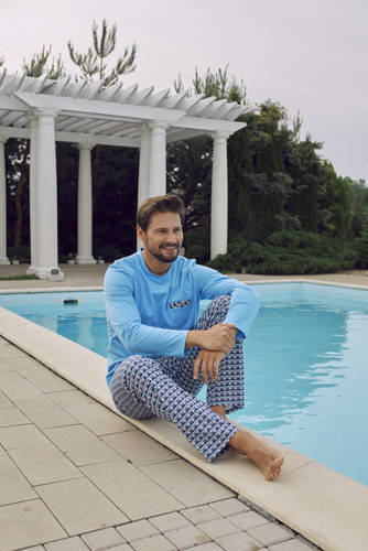 Piżama Męska długi rękaw, długie spodnie Jaromir Italian Fashion - niebieski/druk
