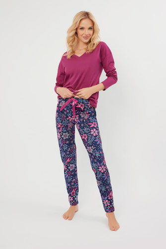 Piżama Damska długi rękaw, długie spodnie Folk Italian Fashion - jeżyna/druk