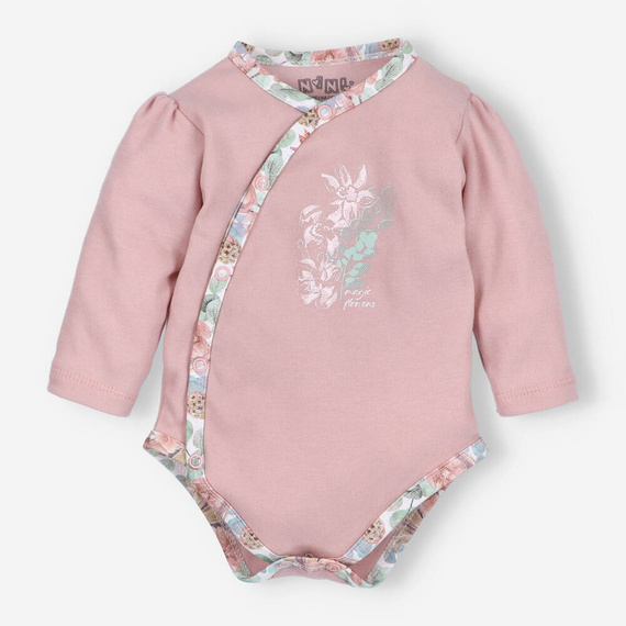Body rozpinane z bawełny organicznej Magic Flowers Nini -różowe