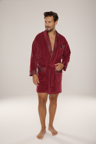 De Lafense Noble 866 – męski szlafrok welurowy z bawełny, krótszy fason