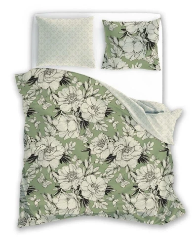 Pościel bawełniana Flovery 002 kwiaty Faro zielony