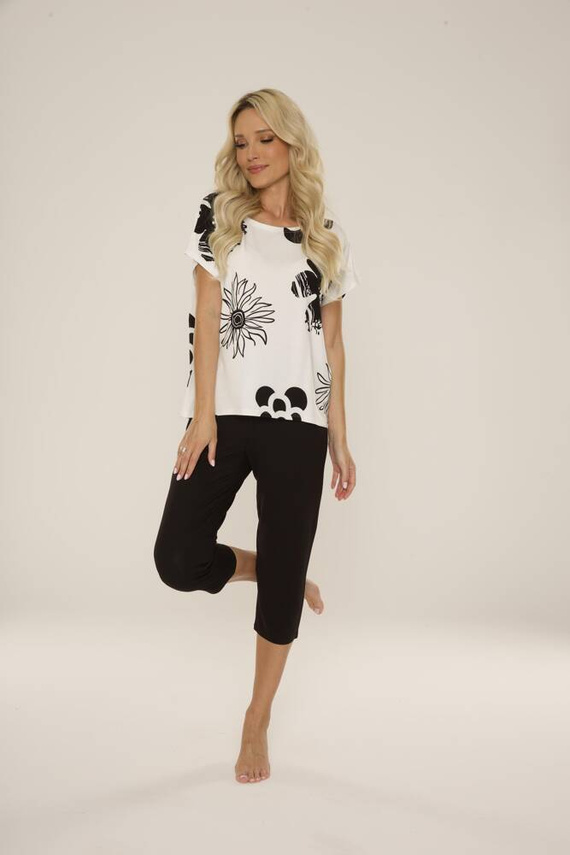 Piżama Damska 743 Elle Forex - ecru-czarny