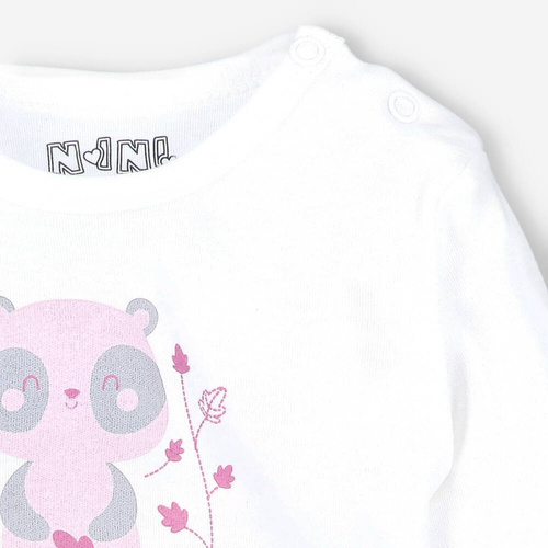 Body dla dziewczynki z bawełny organicznej Wesoła Panda Nini ecru